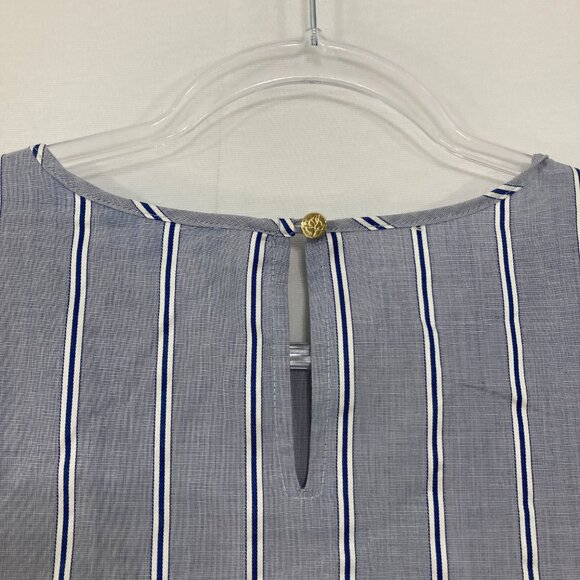 Draper James size 14 Blue Gray Striped Preppy Puff Sleeve Blouse Office Work - Picture 9 of 10